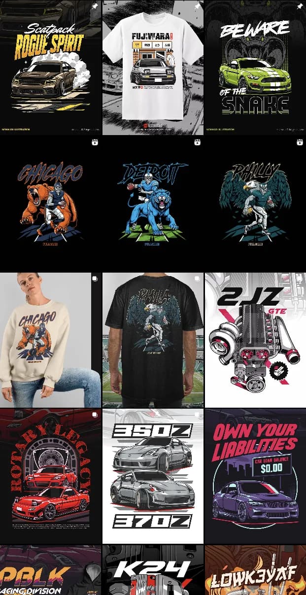 Feed ilustrasi otomotif & olahraga, Ilustrasi kaos